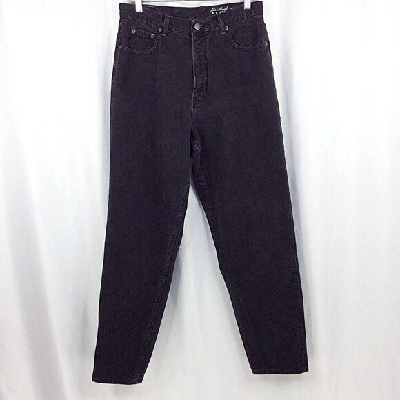 Vintage Womens Eddie Bauer Jeans Loose Tapered Leg Size 14 30x30 Made USA Black - Picture 1 of 7